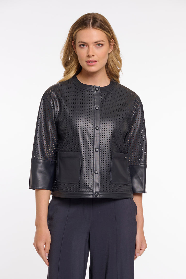 Veste Rino & Pelle Abou bleu marine perforée à manches 3/4