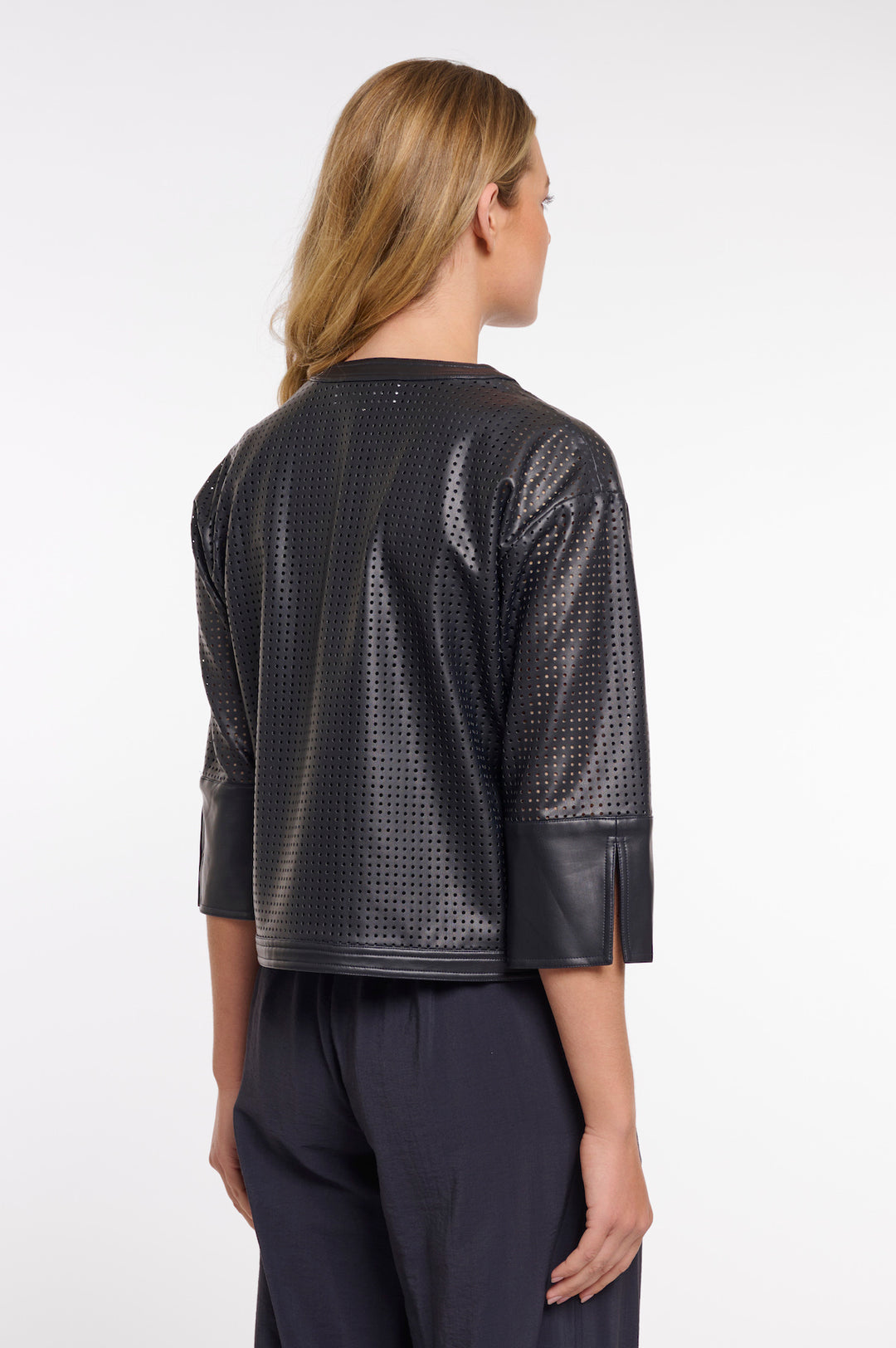 Veste Rino & Pelle Abou bleu marine perforée à manches 3/4