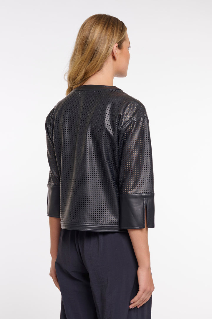 Veste Rino & Pelle Abou bleu marine perforée à manches 3/4