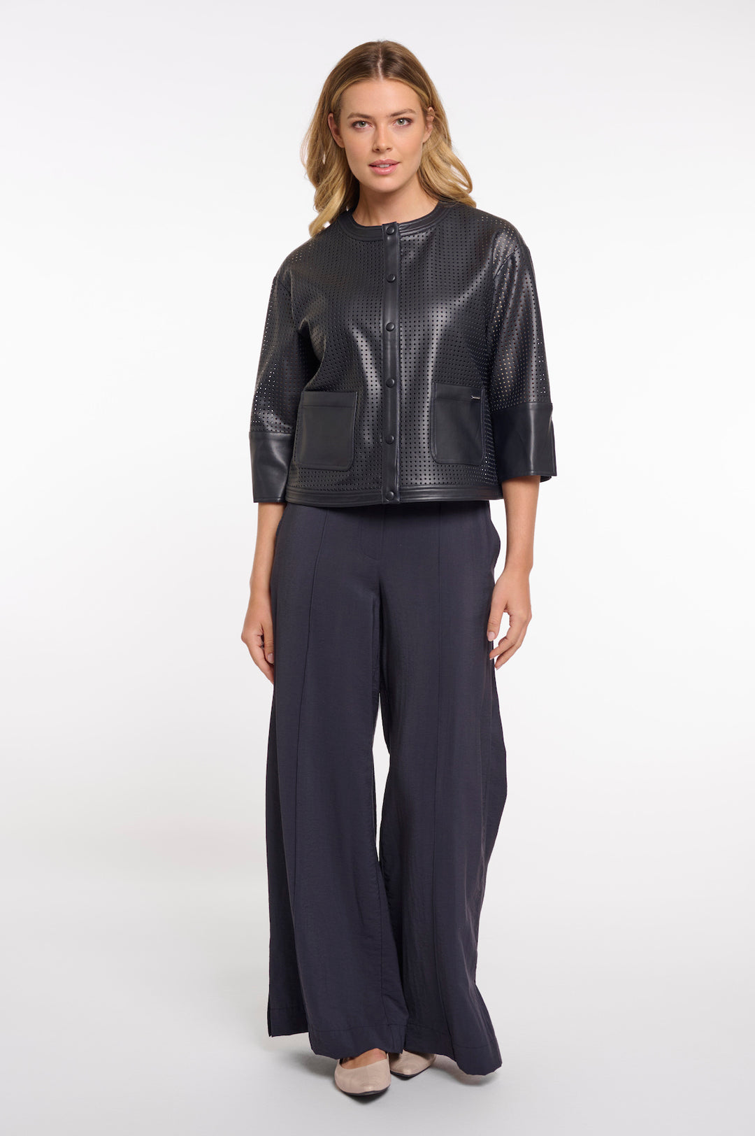 Veste Rino & Pelle Abou bleu marine perforée à manches 3/4