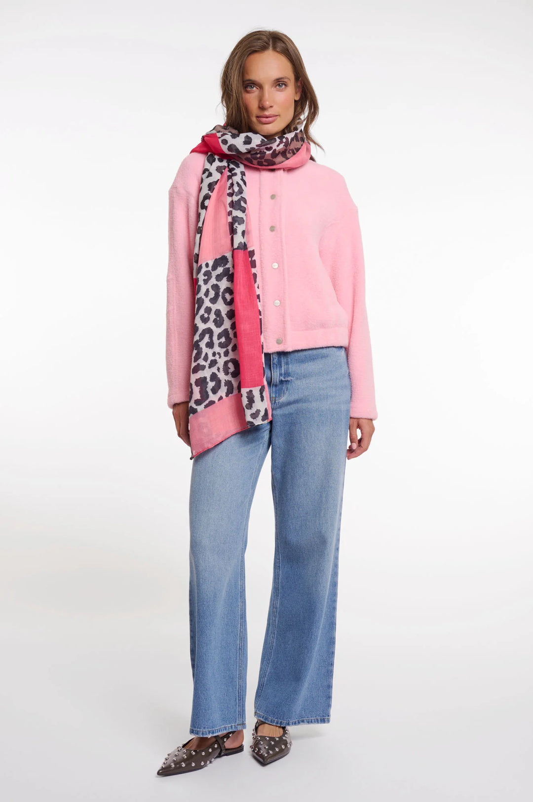 Écharpe Rino & Pelle Avra ​​à imprimé léopard et blocs de couleurs