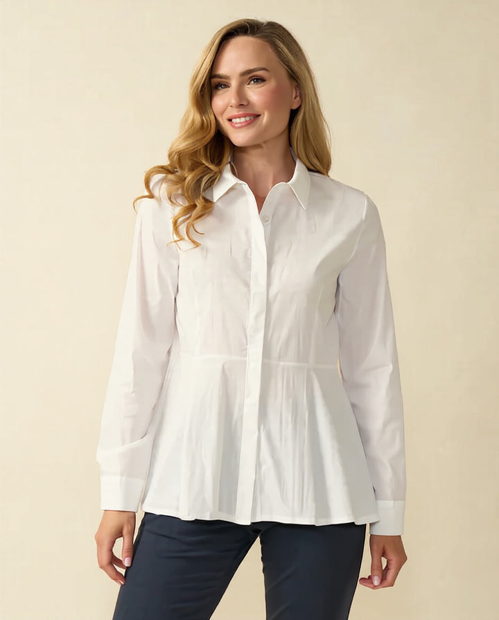 Chemise classique blanche en coton à décolleté