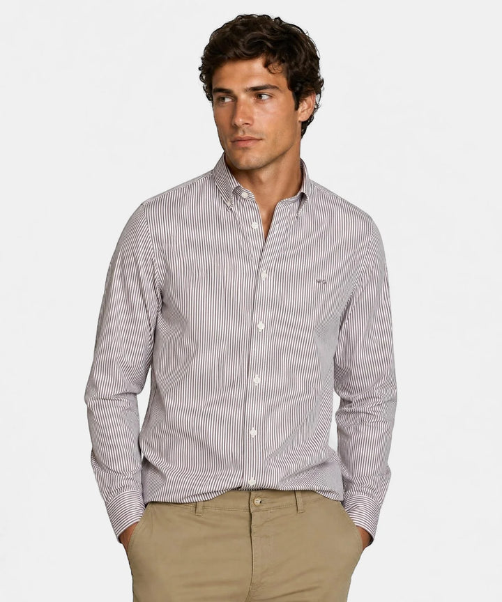 McGregor Poplin Stripe Shirt, Chocolate Brown