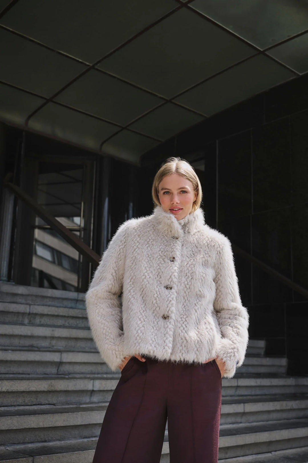 Rino & Pelle Vie Single Breasted Faux Fur Jacket, Birch