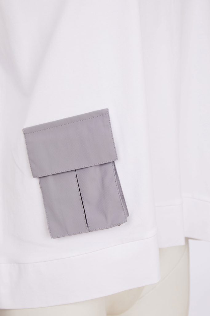 Haut NAYA blanc et gris tourterelle à col rond