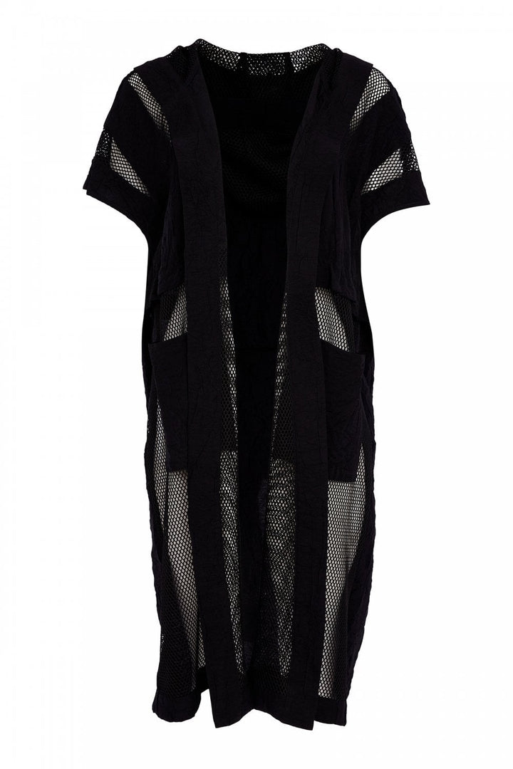 Veste longue à capuche en maille noire NAYA