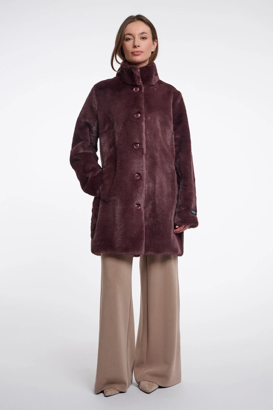 Rino & Pelle Nonna Single Breasted Faux Fur Coat, Chocolate
