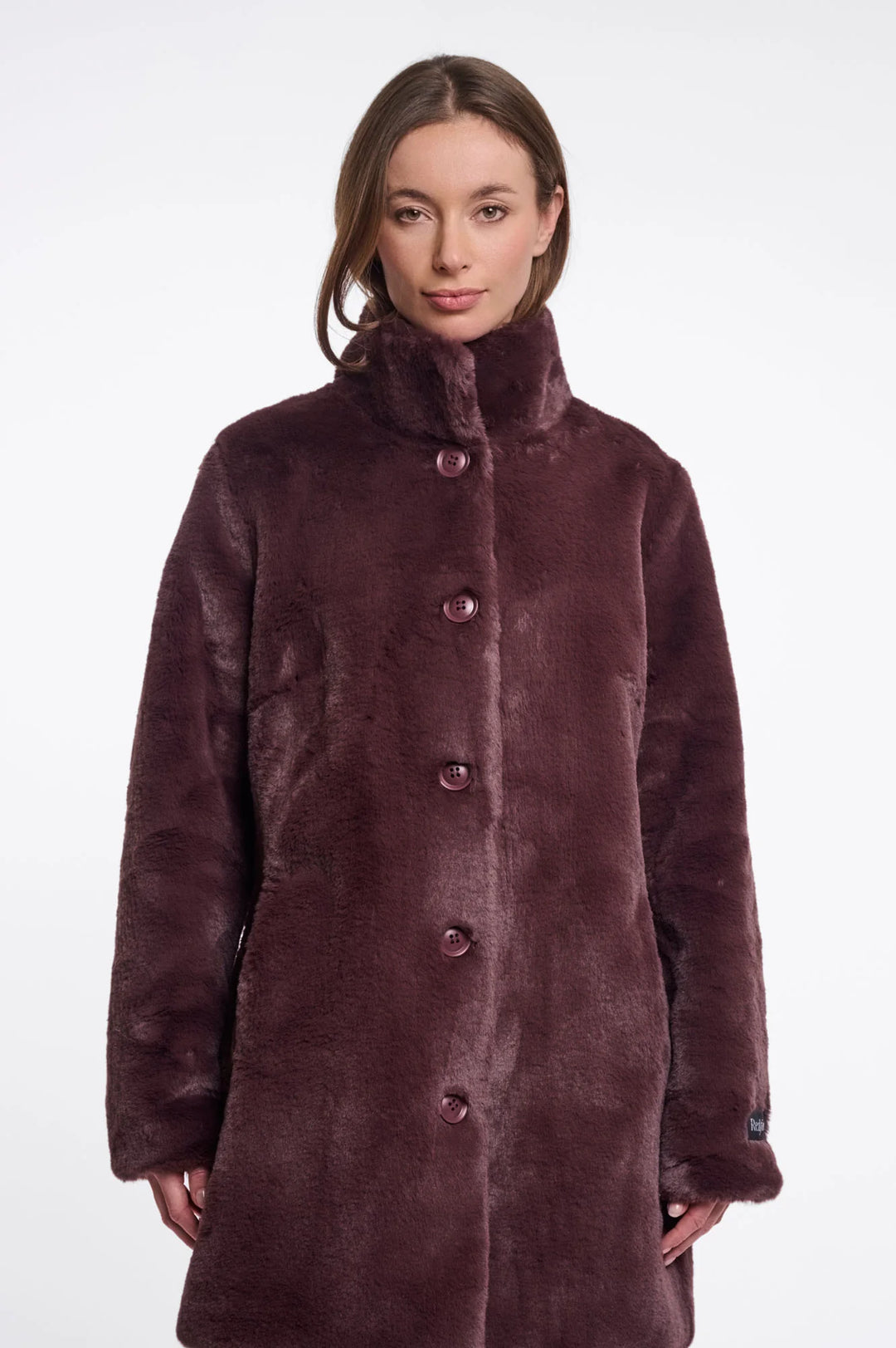 Rino & Pelle Nonna Single Breasted Faux Fur Coat, Chocolate