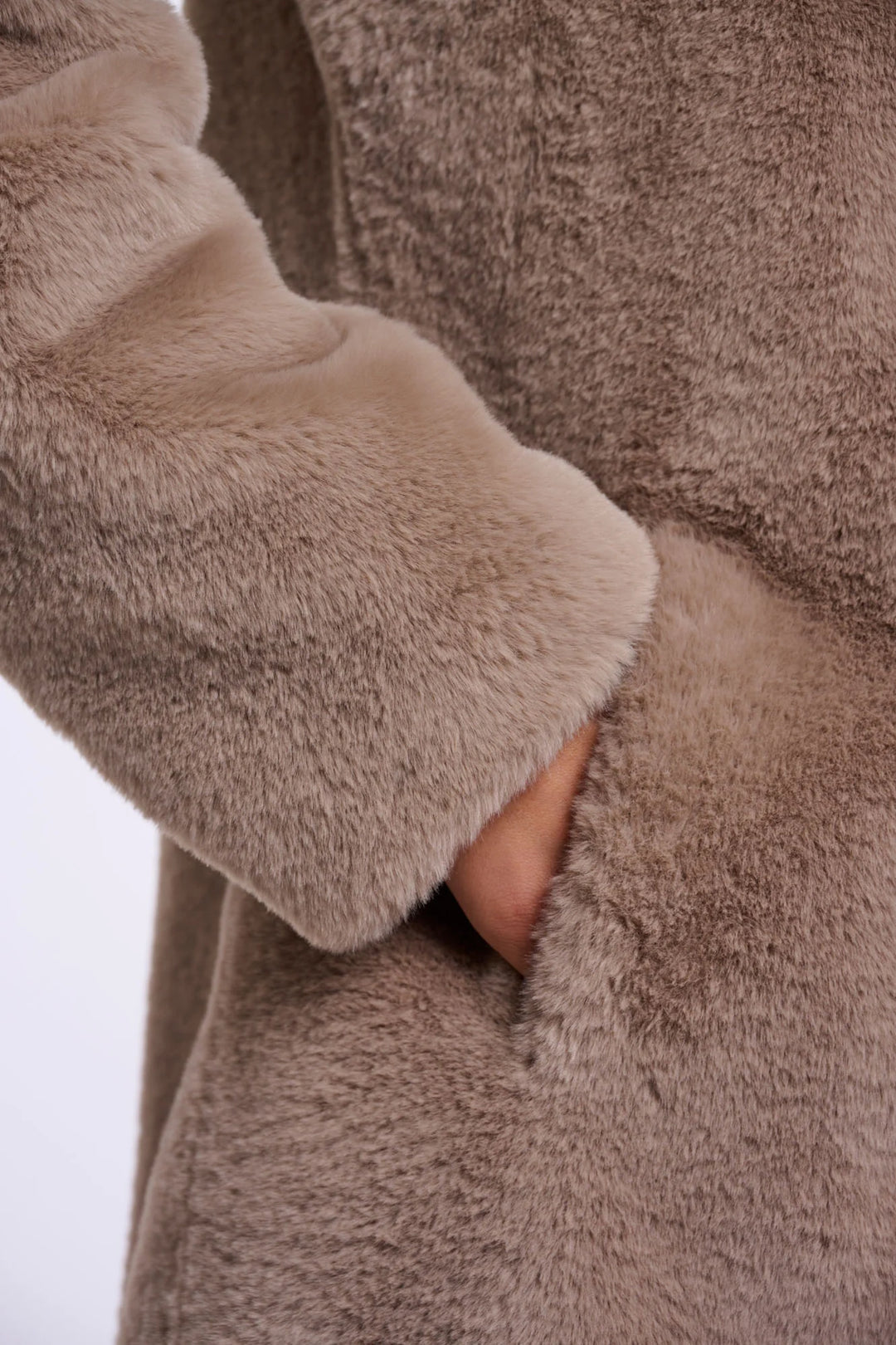 Rino & Pelle Nonna Single Breasted Faux Fur Coat, Mocha Latte