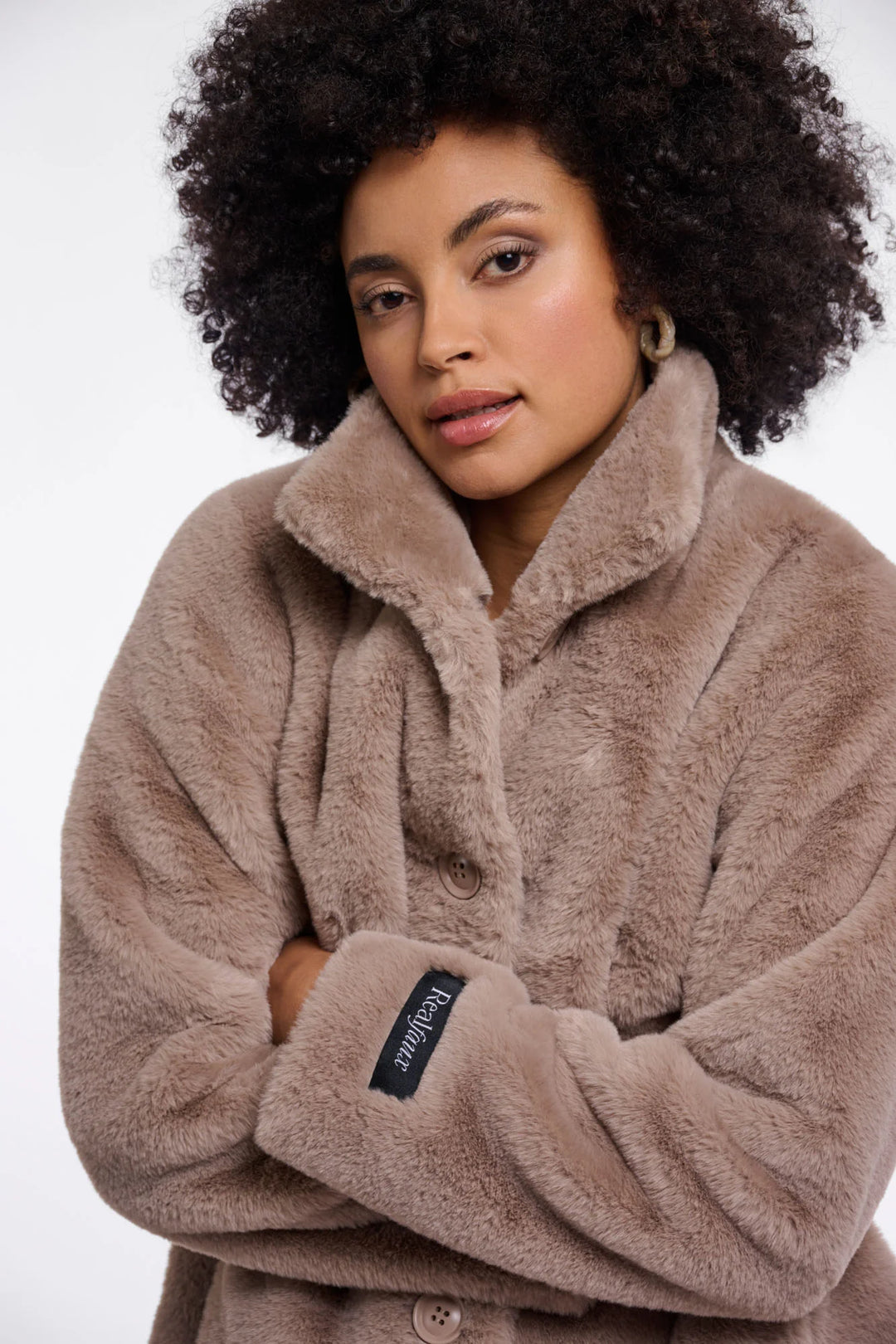 Rino & Pelle Nonna Single Breasted Faux Fur Coat, Mocha Latte