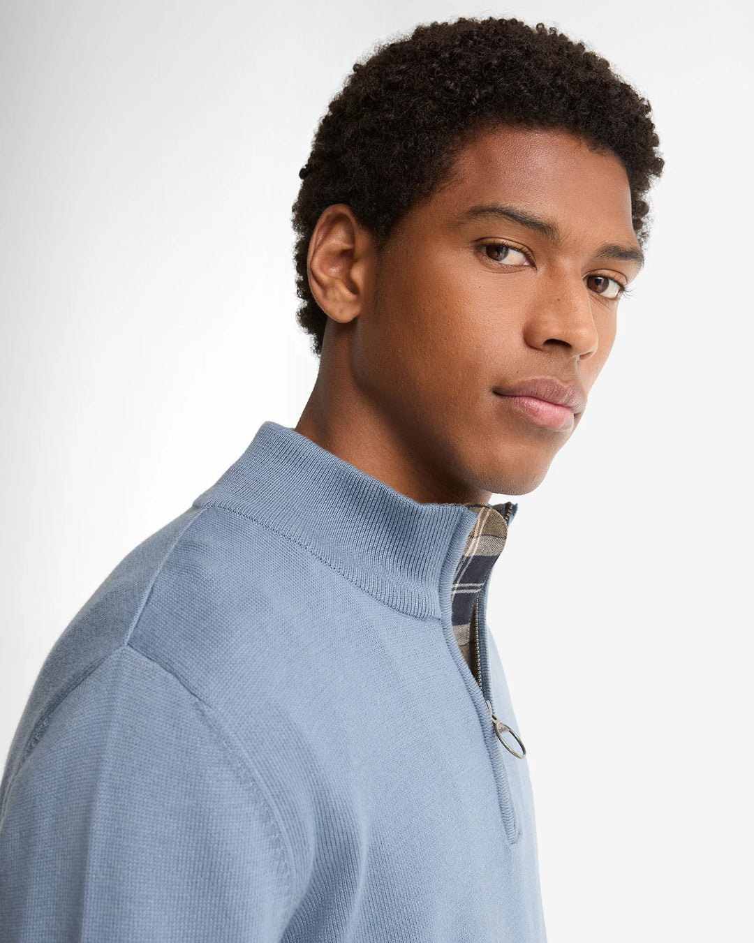Barbour Cotton Half Zip Knitted Jumper, Tarn Blue