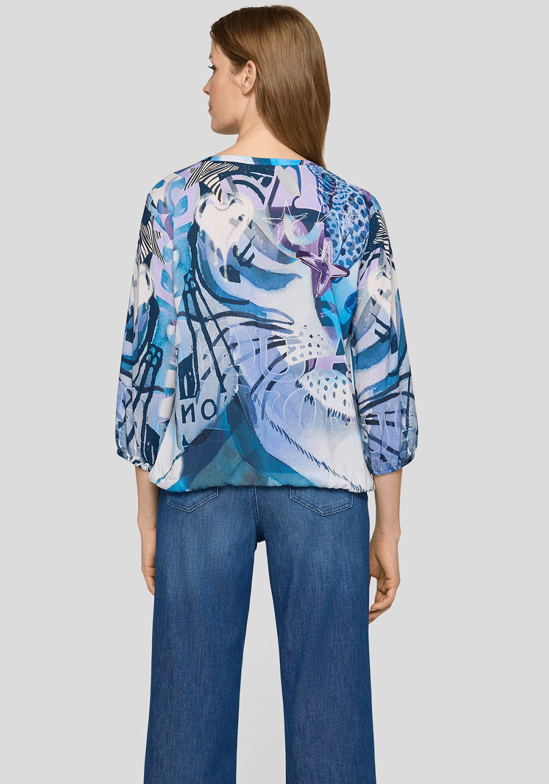 Haut Rabe violet à motif abstrait 3/4