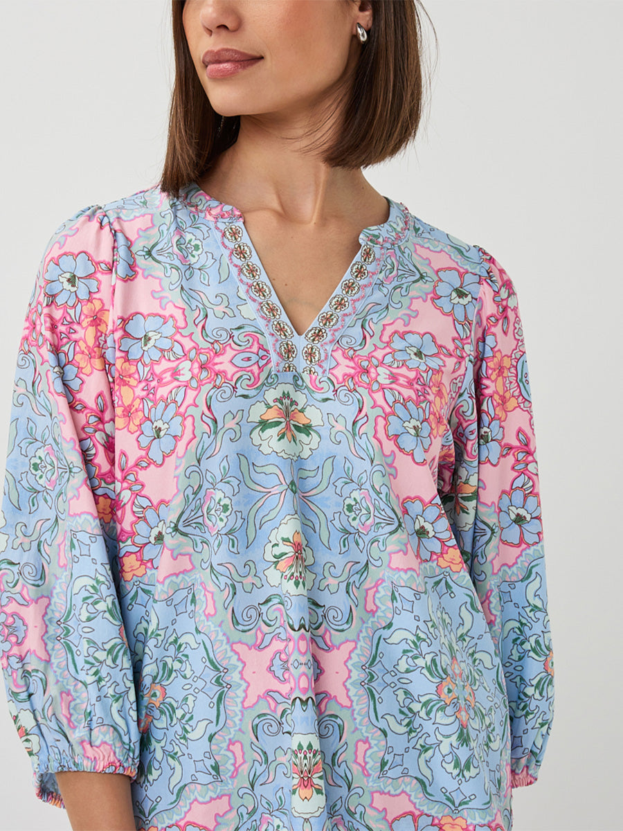 Haut à col en V imprimé multicolore EsQualo