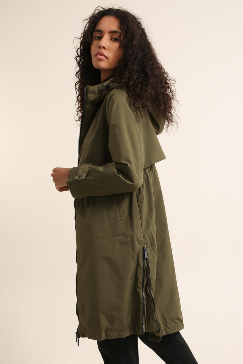 Parka longue kaki imperméable avec capuche