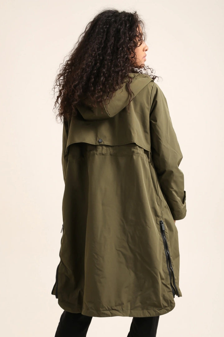 Parka longue kaki imperméable avec capuche