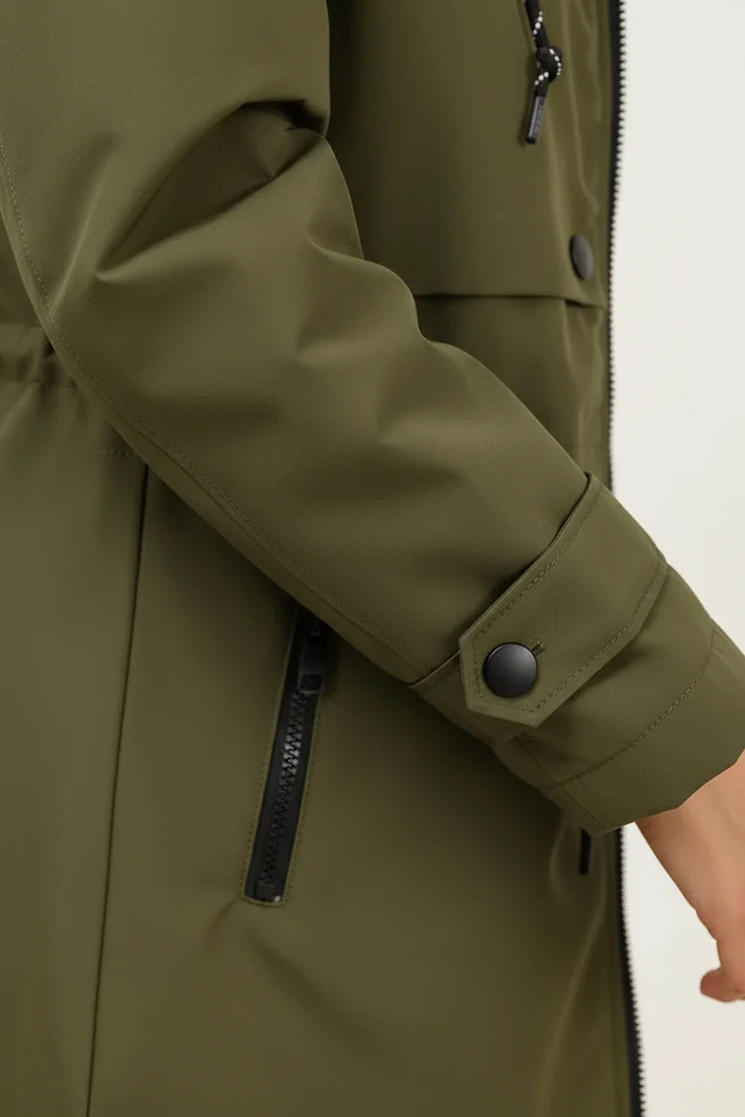 Parka longue kaki imperméable avec capuche