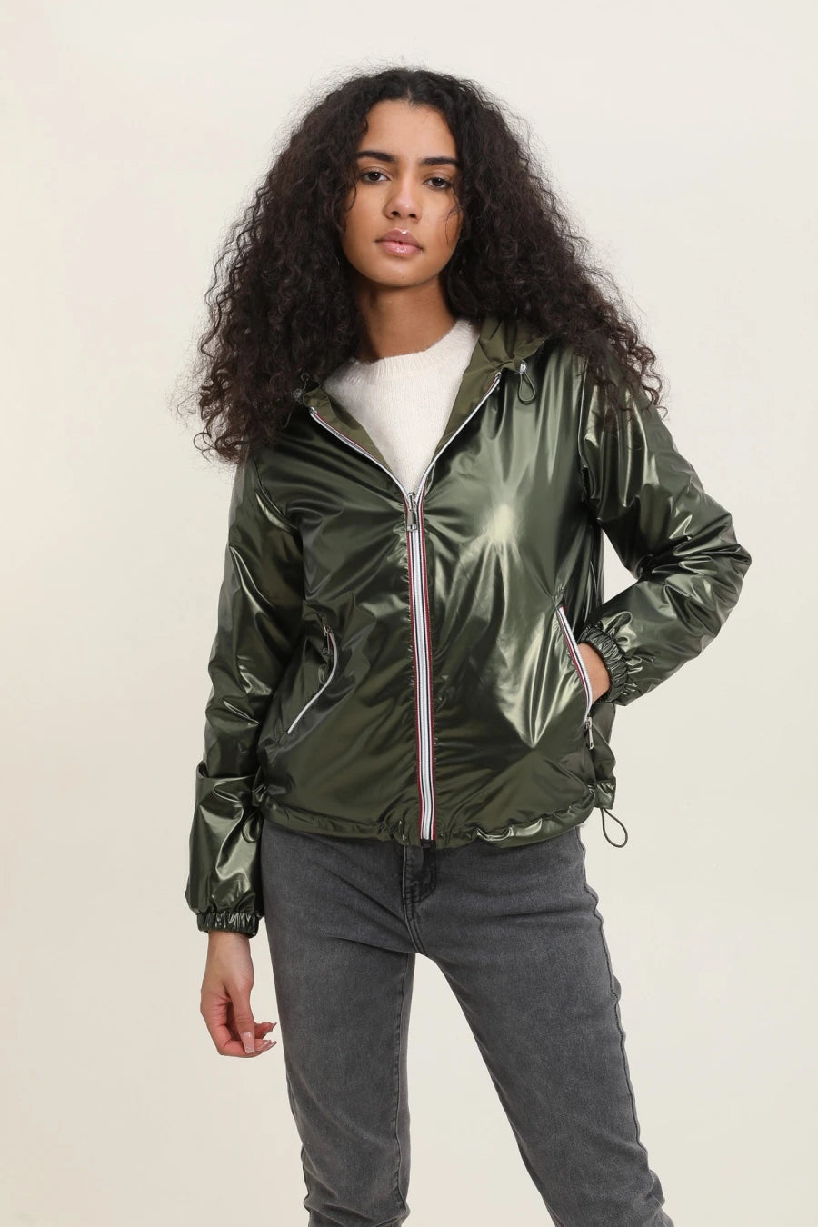 Parka longue kaki imperméable avec capuche