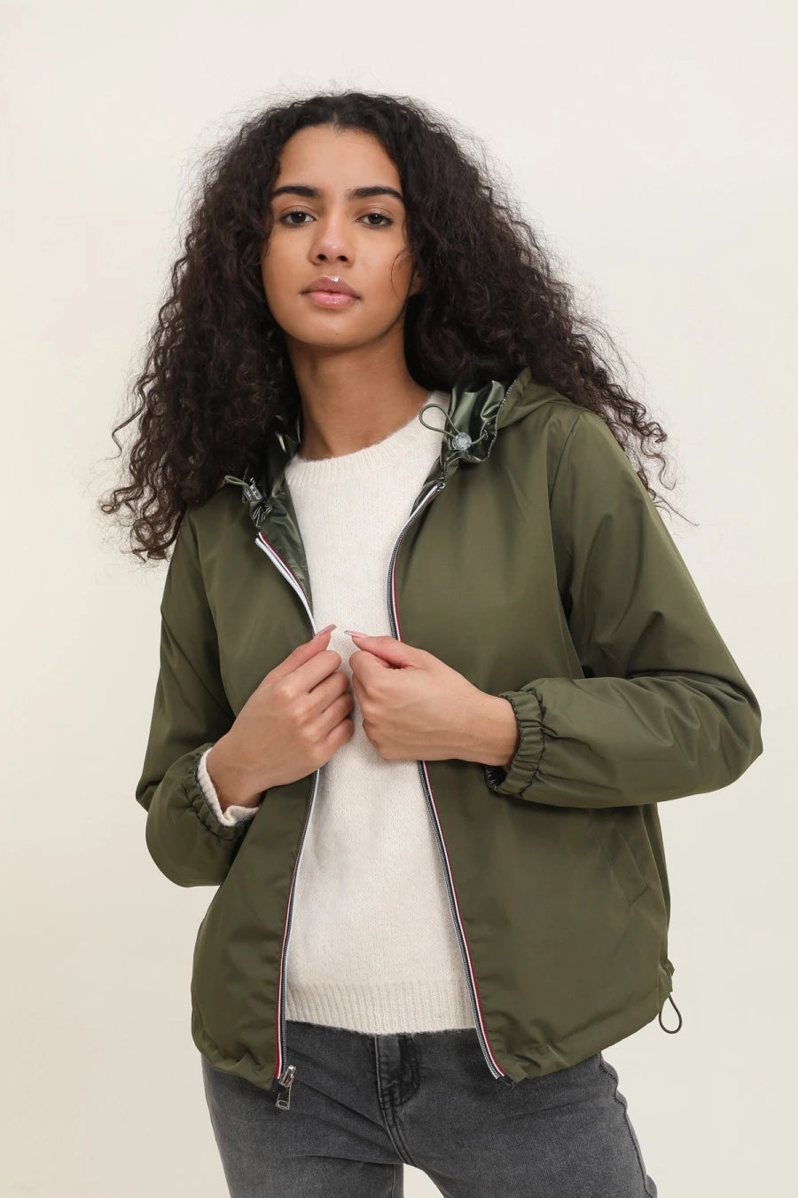 Parka longue kaki imperméable avec capuche