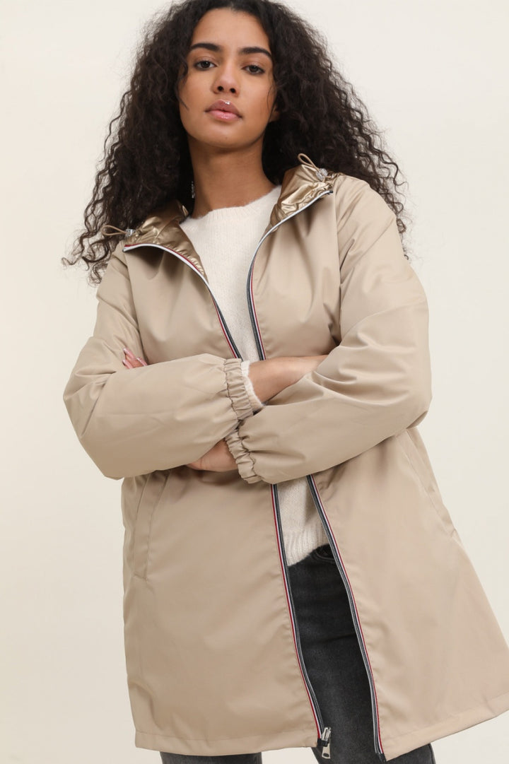 Parka longue kaki imperméable avec capuche
