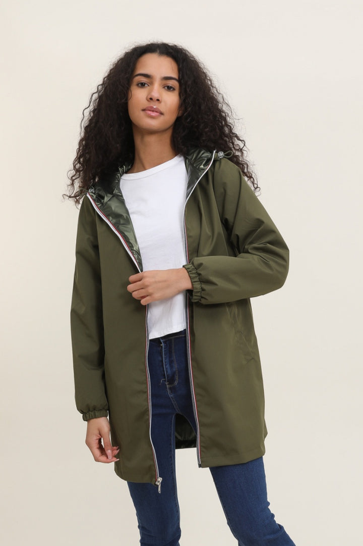 Parka longue kaki imperméable avec capuche