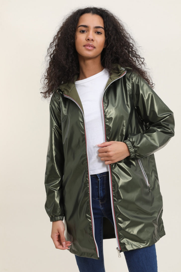 Parka longue kaki imperméable avec capuche