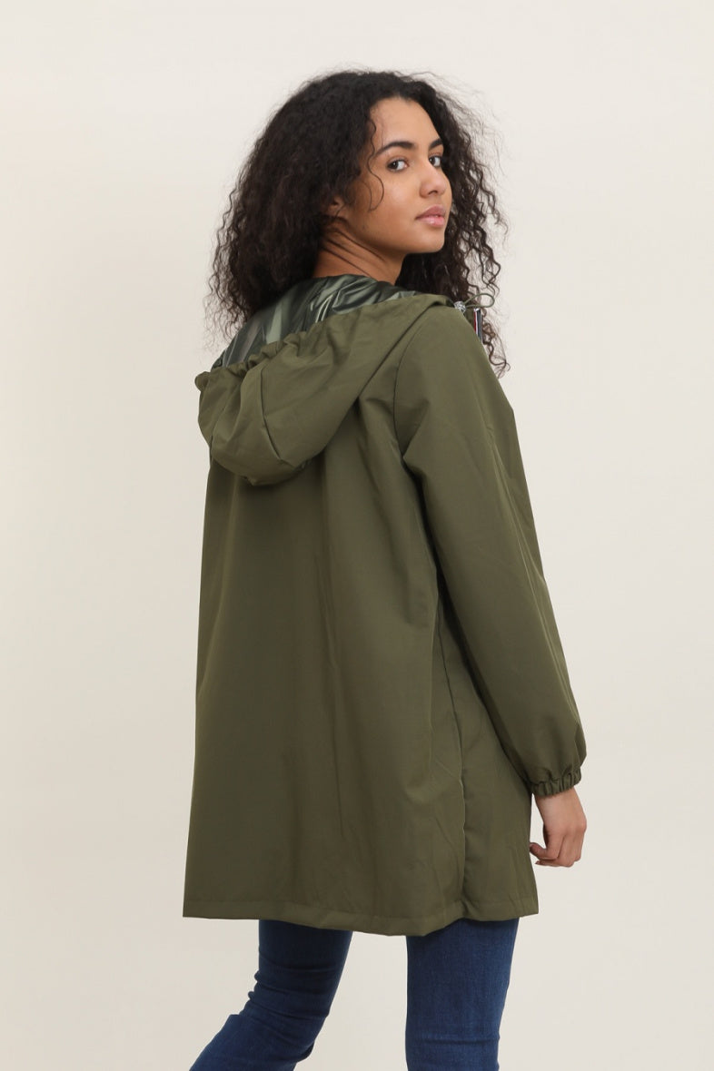 Parka longue kaki imperméable avec capuche