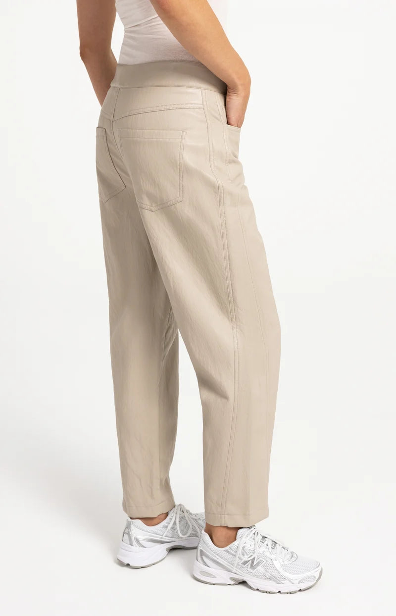 YAYA Faux Leather Carrot Fit Trousers, Grey