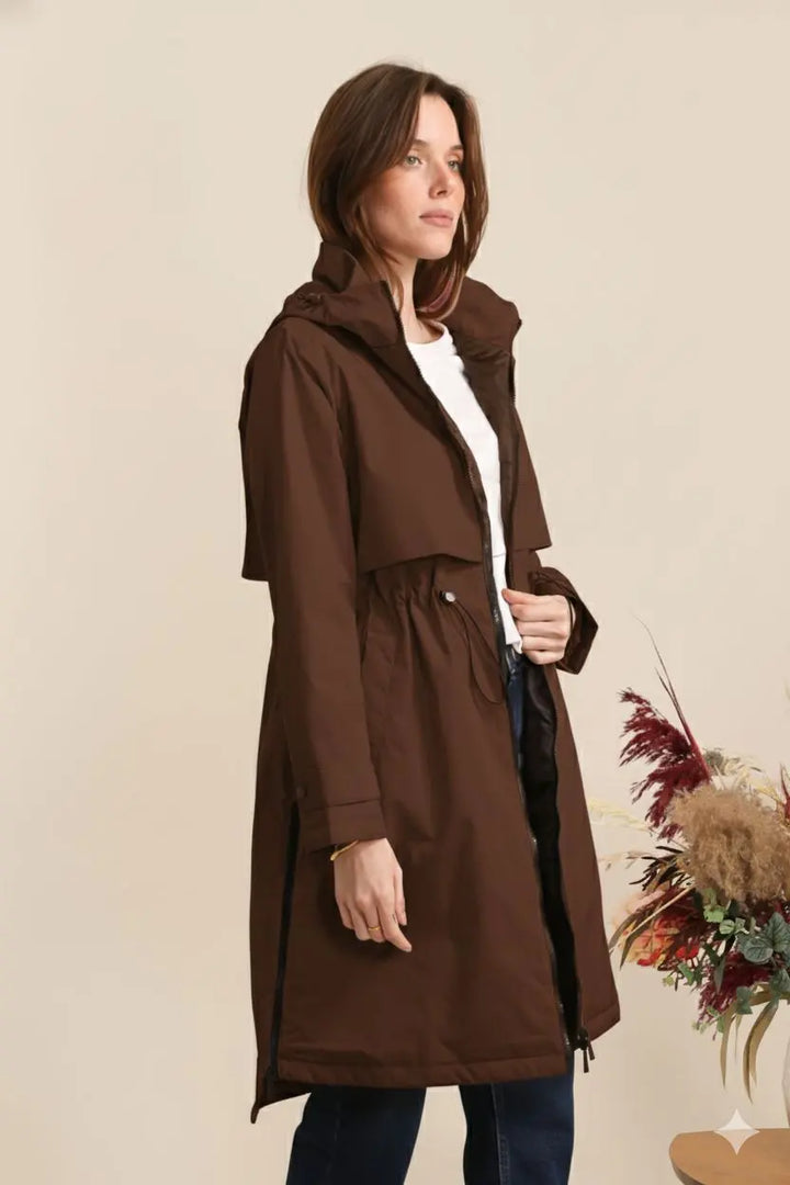 Parka longue kaki imperméable avec capuche