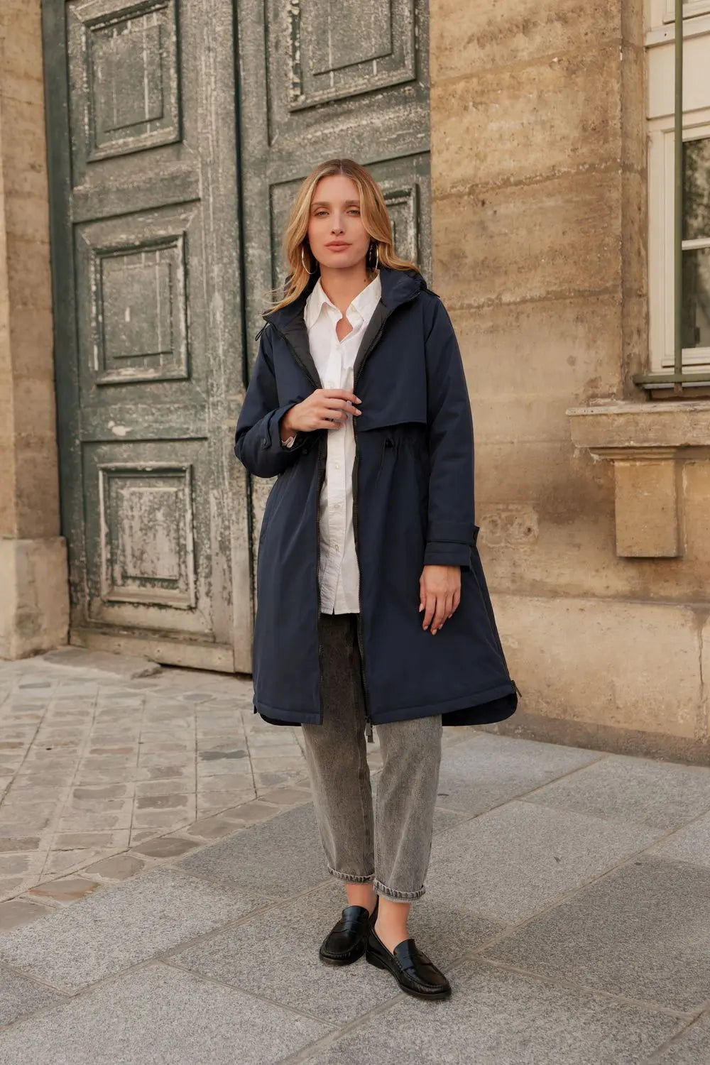 Parka longue kaki imperméable avec capuche