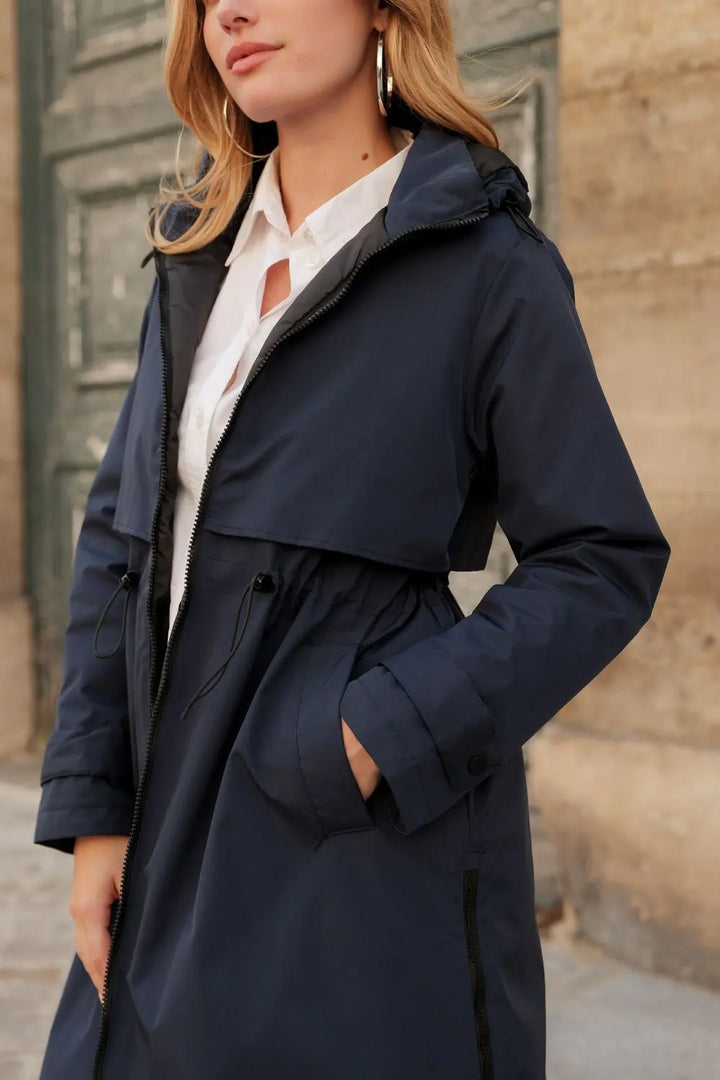 Parka longue kaki imperméable avec capuche