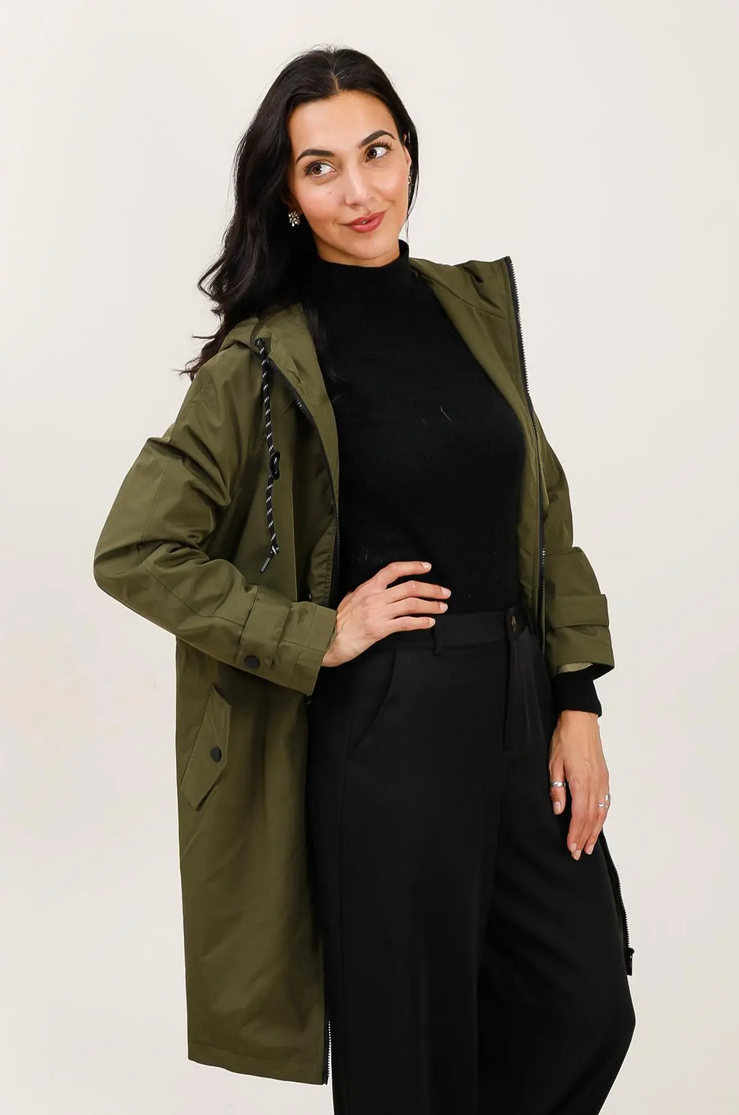 Parka longue kaki imperméable avec capuche