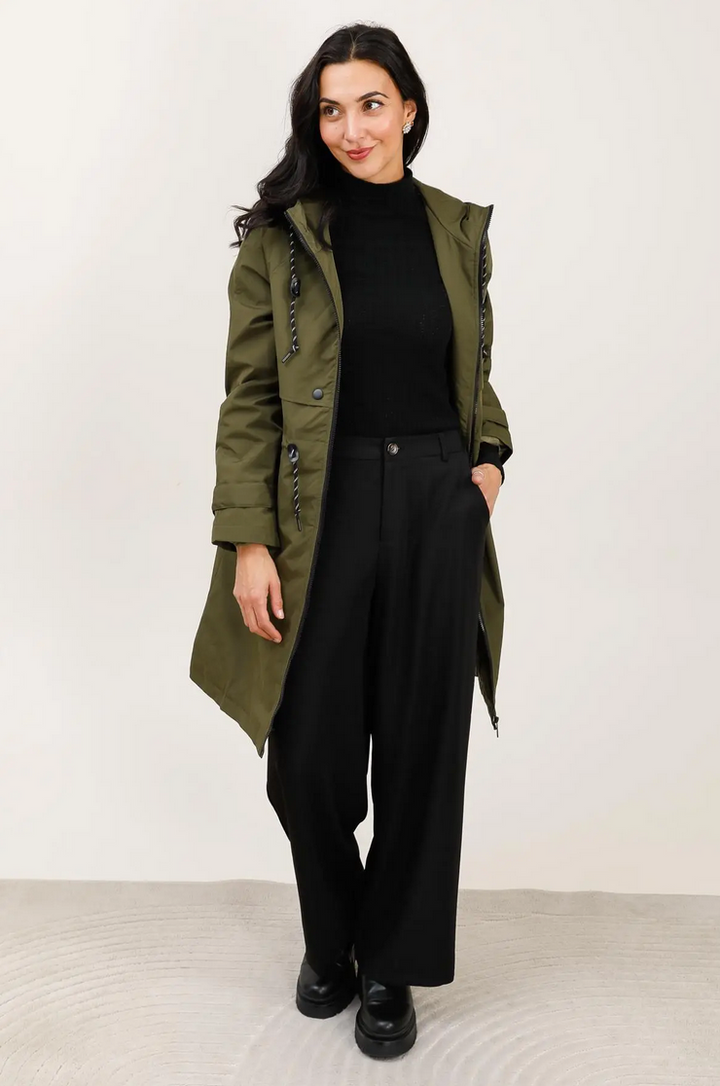 Parka longue kaki imperméable avec capuche