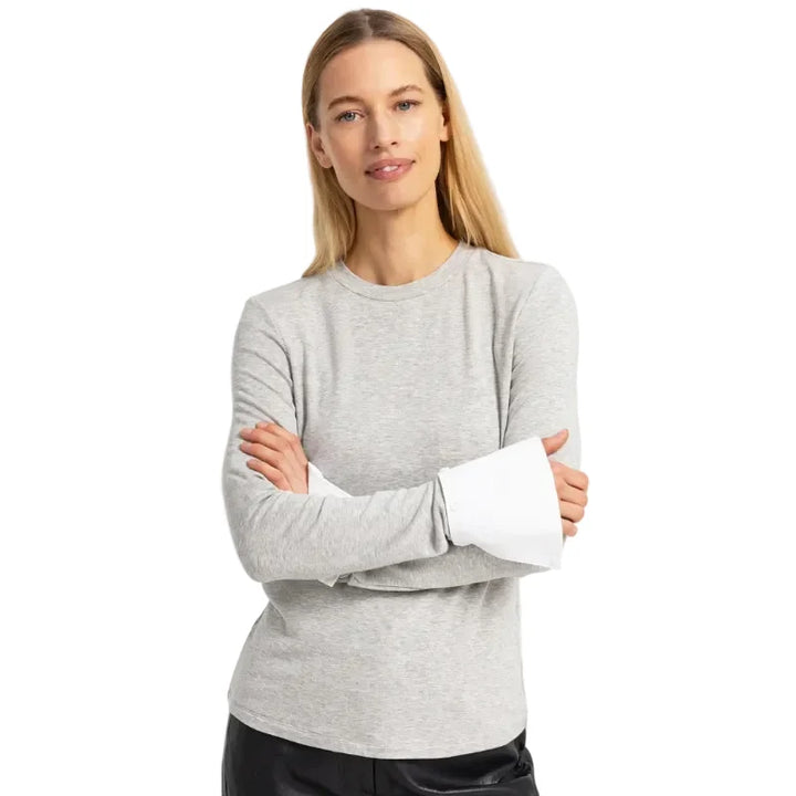 YAYA Jersey Top with Removable Cuff, Medium Grey Melange