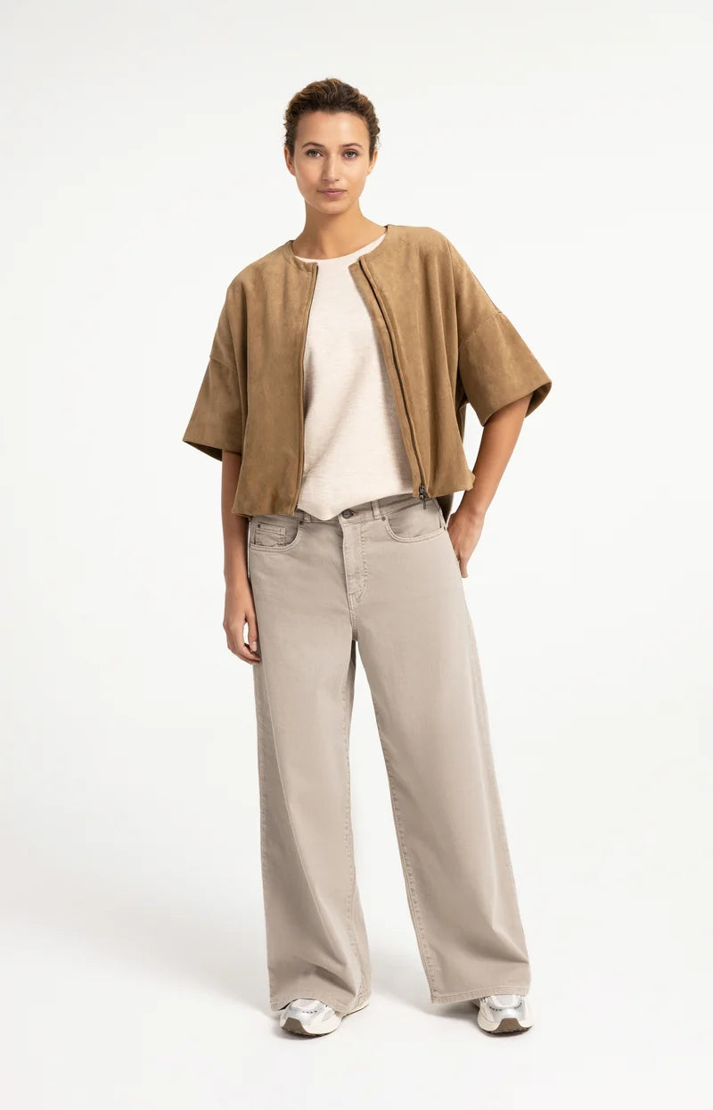 YAYA Oversized Suedine Jacket with Short Sleeves, Brown
