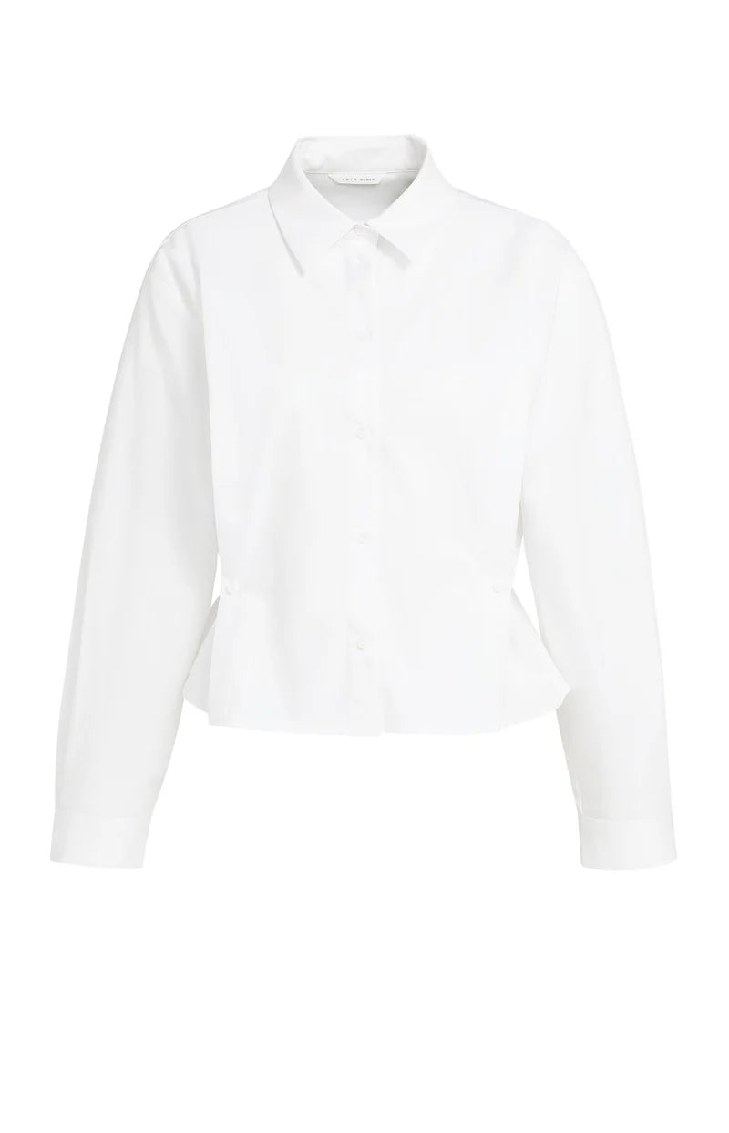 YAYA Poplin Blouse, Adjustable Waist & Long Sleeves, White