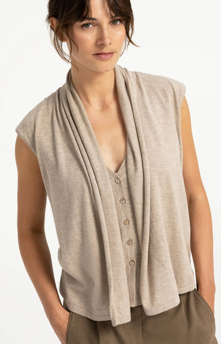YAYA Sleeveless Cardigan, Double Layer & Buttons, Grey