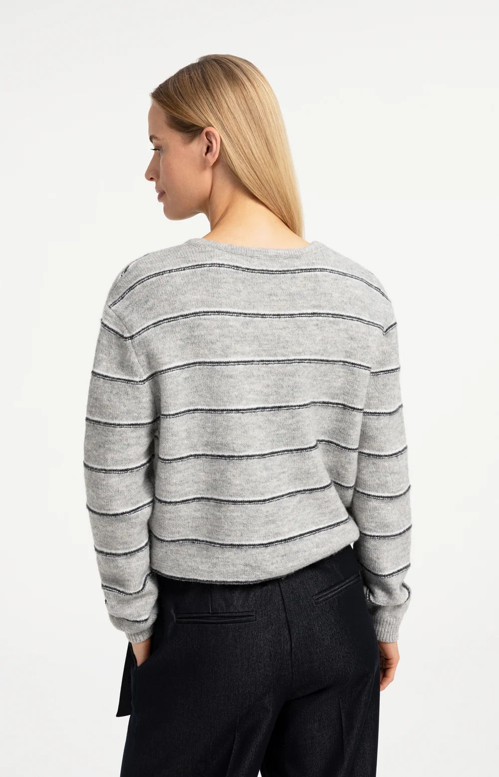 YAYA Striped Knitted Cardigan, Medium Grey Melange